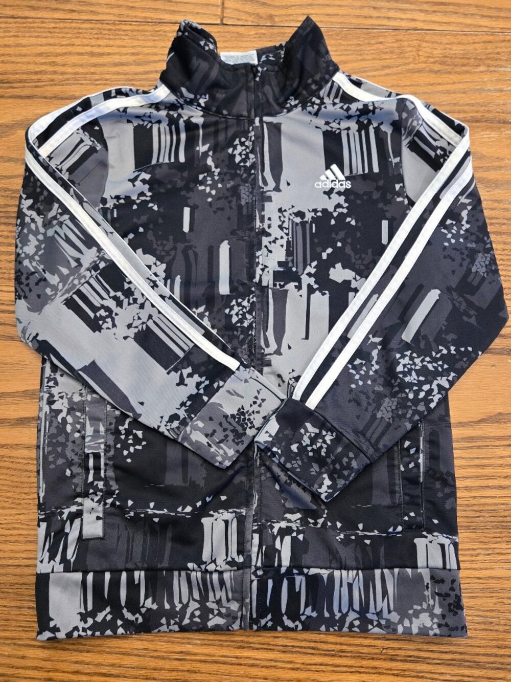 Adidas Zip-Up Jacket - Size 7 - Track Alethic Style - Black No Hood - Boys Kids